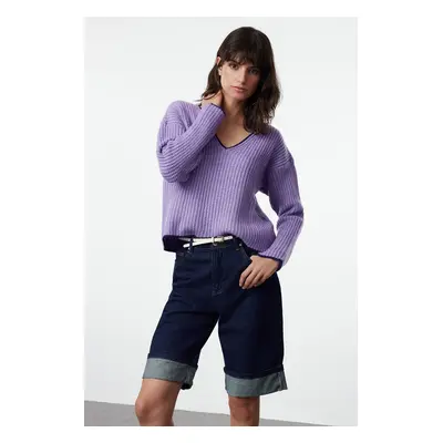 Trendyol Lilac Soft Textured Wide Fit Knitwear Sweater