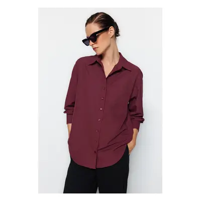 Trendyol Dark Burgundy Single Pocket Boyfriend/Wide Fit Cotton Woven Shirt