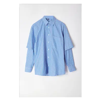 Trendyol Limited Edition Blue Relaxed Fit Bottom Sleeve Shirt