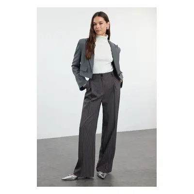 Trendyol Anthracite Striped Regular Waist Wide Leg/Wide Leg Woven Fabric Trousers