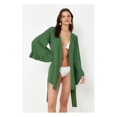 Trendyol Green Belted Mini Woven Flounce Beach Kimono&Caftan