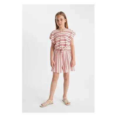 DEFACTO Girl's Striped Short Sleeve Jumpsuit