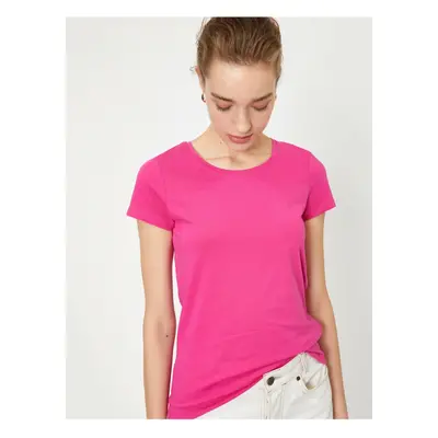 Koton Women's Pink Standard Fit Crew Neck Basic T-Shirt.