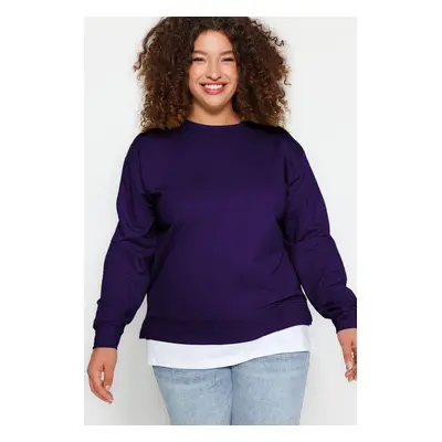 Trendyol Curve Purple Bottom T-Shirt Thin Knitted Look Plus Size Sweatshirt