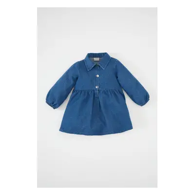 DEFACTO Baby Girl Polo Collar Long Sleeve Half Button Jean Dress