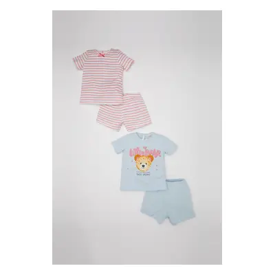 DEFACTO Baby Girl 4-Piece Pajama Set Printed Short Sleeve Cotton Top Shorts