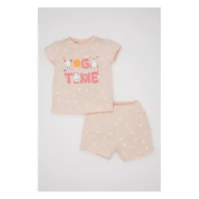 DEFACTO Baby Girl Pajama Set Cotton Polka Dot Short Sleeve Top Shorts