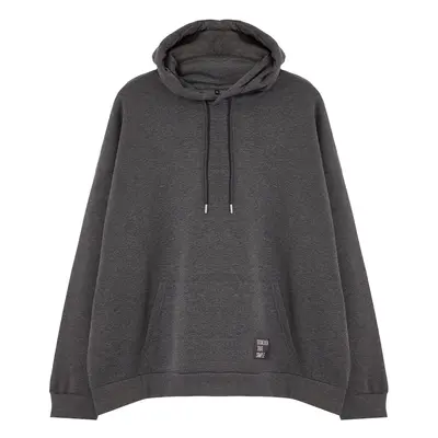 Trendyol Anthracite Plus Size Basic Comfortable Hooded Labeled Polar Fleece Cotton Sweatshirt