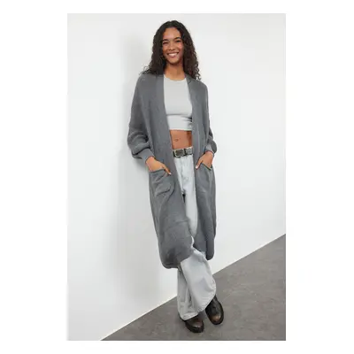 Trendyol Anthracite Maxi Basic Knitwear Cardigan