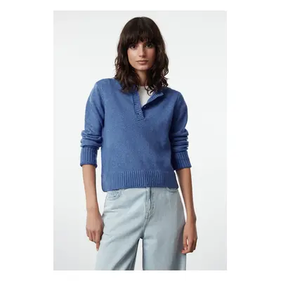 Trendyol Blue Soft Textured Basic Knitwear Sweater