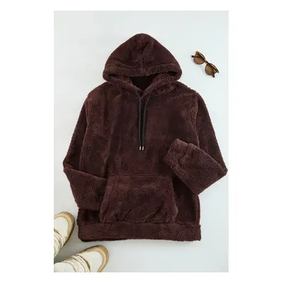 Trendyol Brown Regular/Normal Cut Hooded Warm Plush Sweatshirt