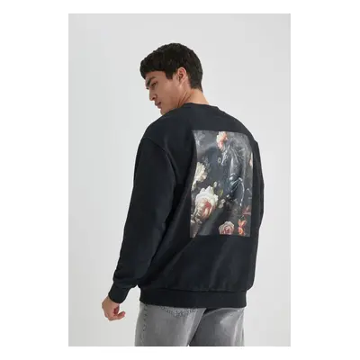 DEFACTO Oversize Wide Pattern Crew Neck Back Printed Sweatshirt