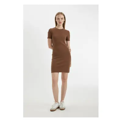 DEFACTO Coool Bodycon Body-hugging Crew Neck Ribbed Camisole Short Sleeve Mini Dress