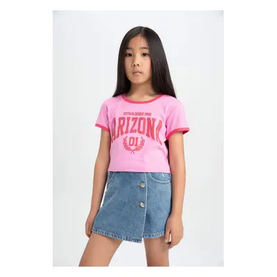 DEFACTO Girl Crew Neck Printed Short Sleeve T-Shirt