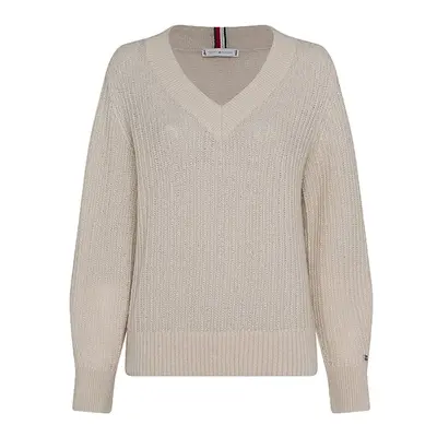 Tommy Hilfiger Sweater - TEXTURED STITCH V-NK SWEATER LS beige