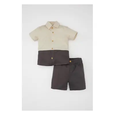 DEFACTO Baby Boy Poplin Short Sleeve Shirt and Shorts 2-Piece Set