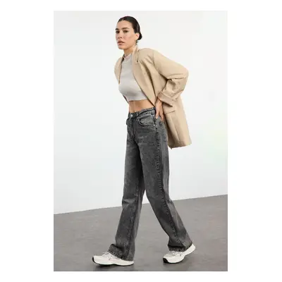 Trendyol Anthracite High Waist Wide Leg Jeans