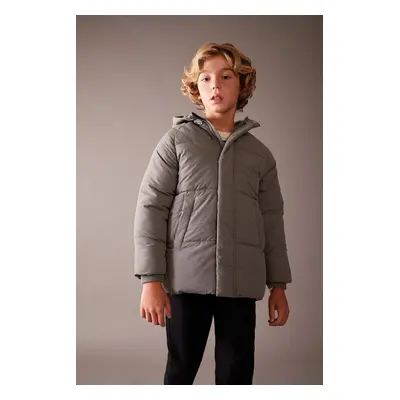 DEFACTO Boy's Water Repellent Hooded Plush Lining Coat