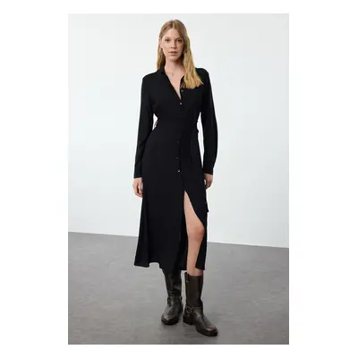 Trendyol Black Belted Viscose Midi Woven Shirt Dress