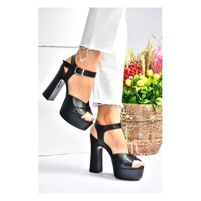 Fox Shoes Women's Black Leather Platform Heeled Evening Shoes