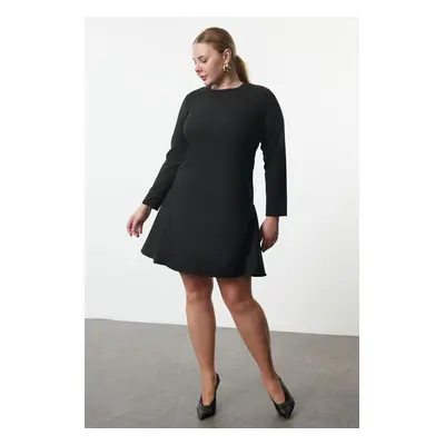 Trendyol Curve Black Basic Long Sleeve Hidden Zipper Mini Woven Plus Size Dress