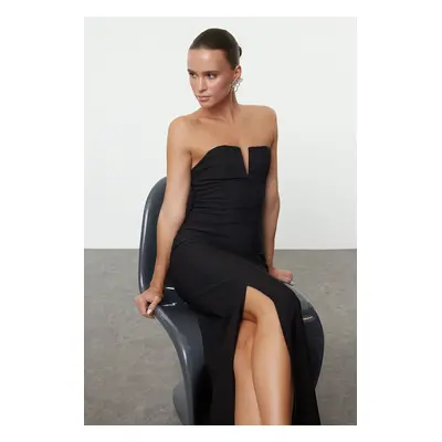 Trendyol Black Body-Sit Strapless Woven Elegant Evening Dress