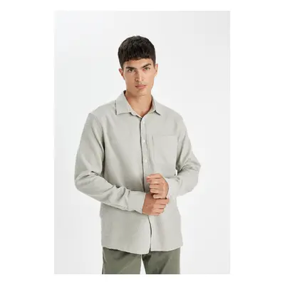 DEFACTO Regular Fit Basic Plain Cotton Long Sleeve Shirt