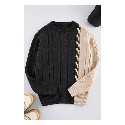 Trendyol Limited Edition Anthracite Slim Fit Wool Crew Neck Hair Knit Sweater