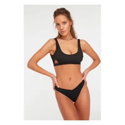 Trendyol Black Textured Cut Out Detailed Bikini Top