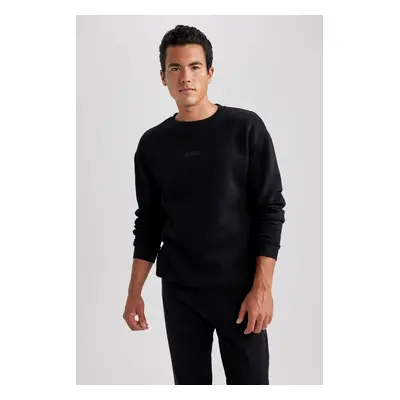 DEFACTO Black Boxy Fit Crew Neck Printed Sweatshirt