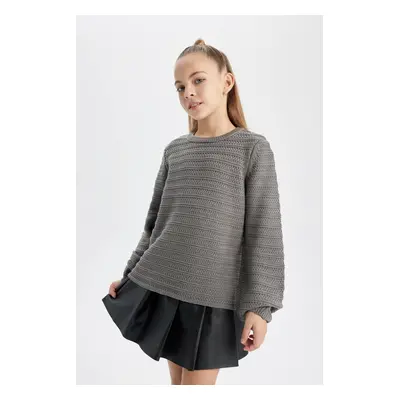 DEFACTO Girl's Crew Neck Knitted Sweater