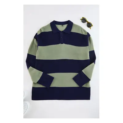 Trendyol Multicolored Casual Regular Couple/Double Polo Collar Striped Knitwear Sweater