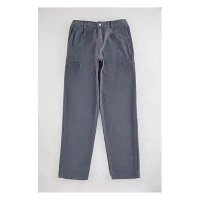 Trendyol Anthracite Pleated Cargo Pocket Woven Gabardine Trousers