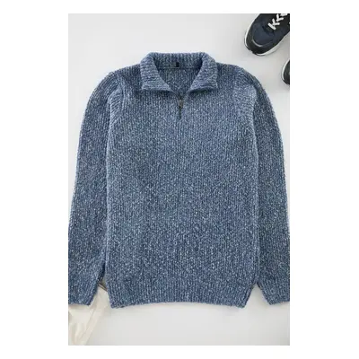 Trendyol Indigo Casual Unisex Half Turtleneck Flecked Knitwear Sweater