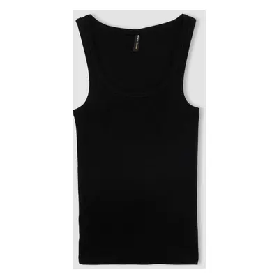 DEFACTO Slim Fit Narrow Cut Basic Plain Round Neck Ribbed Camisole Undershirt