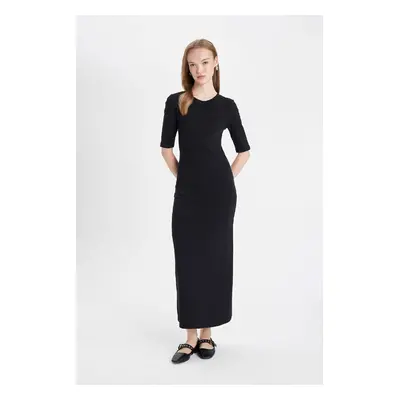 DEFACTO Bodycon Fitted Crew Neck Basic Plain Ribbed Camisole Short Sleeve Maxi Dress