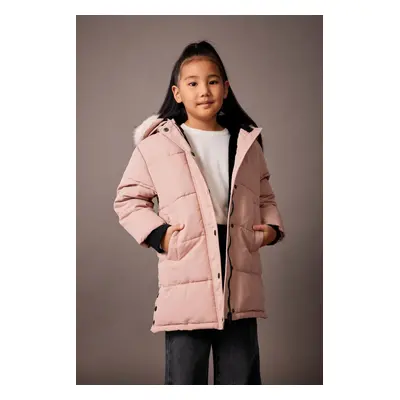 DEFACTO Girls Detachable Faux Für Collar Hooded Faux Für Lined Coat