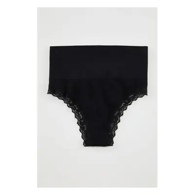 Trendyol Black Seamless Lace Detailed Thong Knitted Panties