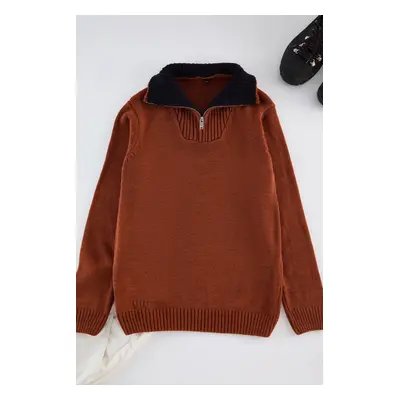 Trendyol Tile Casual Regular Half Turtleneck Plain Knitwear Sweater