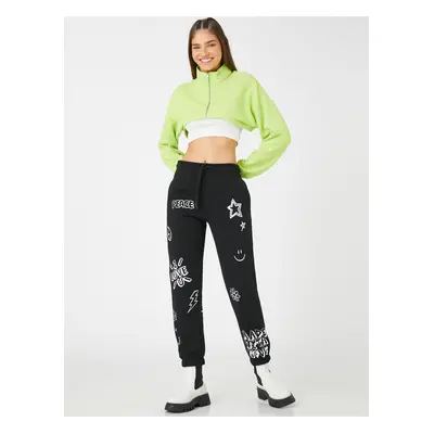 Koton Jogger tepláky s potiskem kravata v pase elastické nohavice fleece