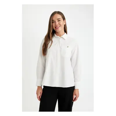 DEFACTO Relax Fit Buttoned Pocket Basic Plain Poplin Long Sleeve Shirt