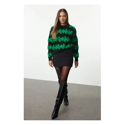 Trendyol Black Soft Texture Color Block Knit Sweater