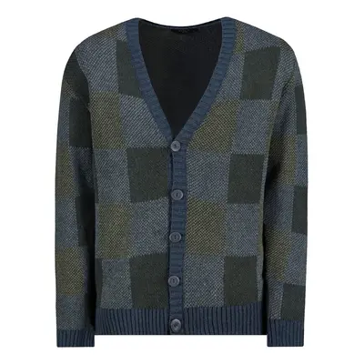 Trendyol Indigo Regular Fit V-Neck Plaid Patterned Knitwear Cardigan