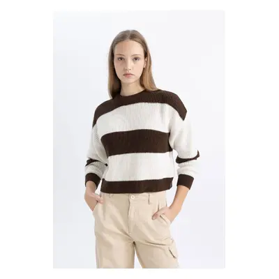 DEFACTO Coool Oversize Wide Pattern Crew Neck Striped Knitwear Sweater