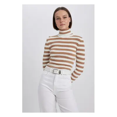 DEFACTO Slim Fit Striped Turtleneck Knitwear Sweater