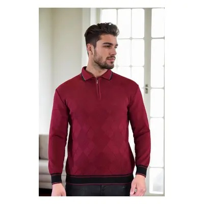 66492 Dewberry Zippered Polo Neck Knit Mens Sweater-BURGUNDY