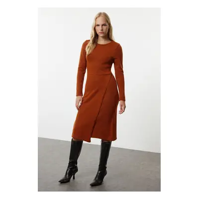 Trendyol Brick Midi Knit Soft Texture Double Breasted Skirt Detail Dress