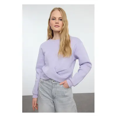 Trendyol Lilac Twist Detailed Crop Thick Inside Fleece Crew Neck Knitted Sweatshirt