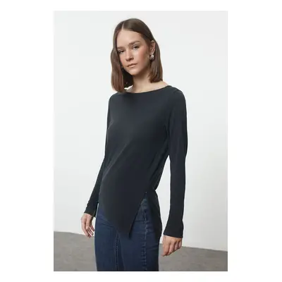 Trendyol Anthracite Boat Neck Regular/Normal Fit Knitted Blouse