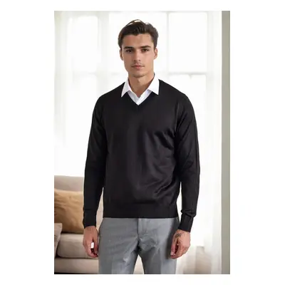 38804 Dewberry Mens V Neck Knit Sweater-BLACK